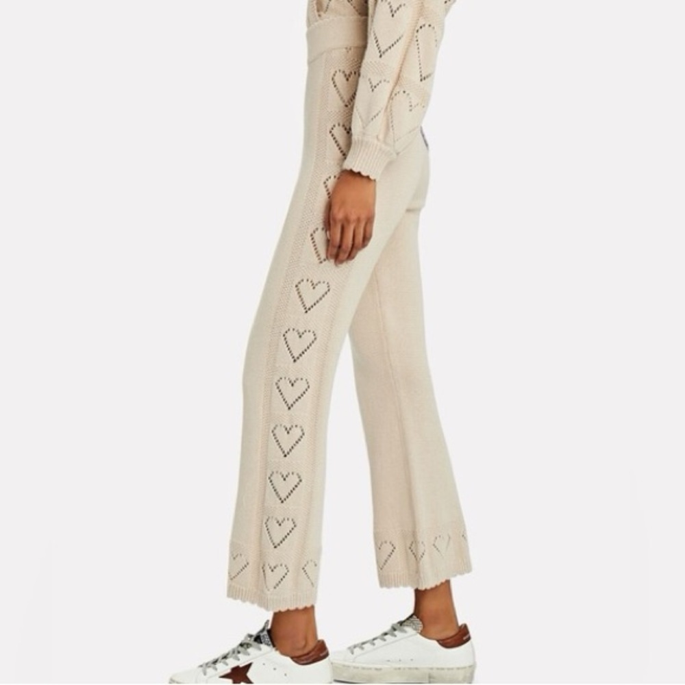 LoveShackFancy Toro Knit Pants Sunset Wheat Heart Detail Cotton Size Small - Picture 3 of 8